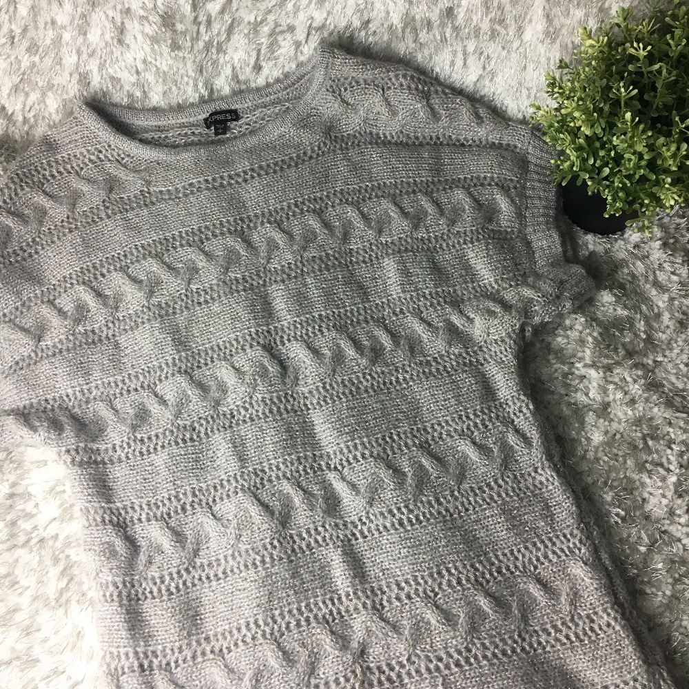 Express Gray Silver Mohair Cable Knit Size S